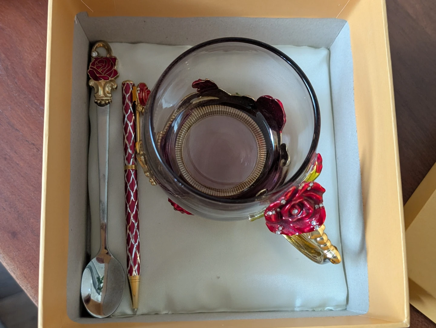 Luxury Rose Design Glass Mug with Spoon Set - photo 5
