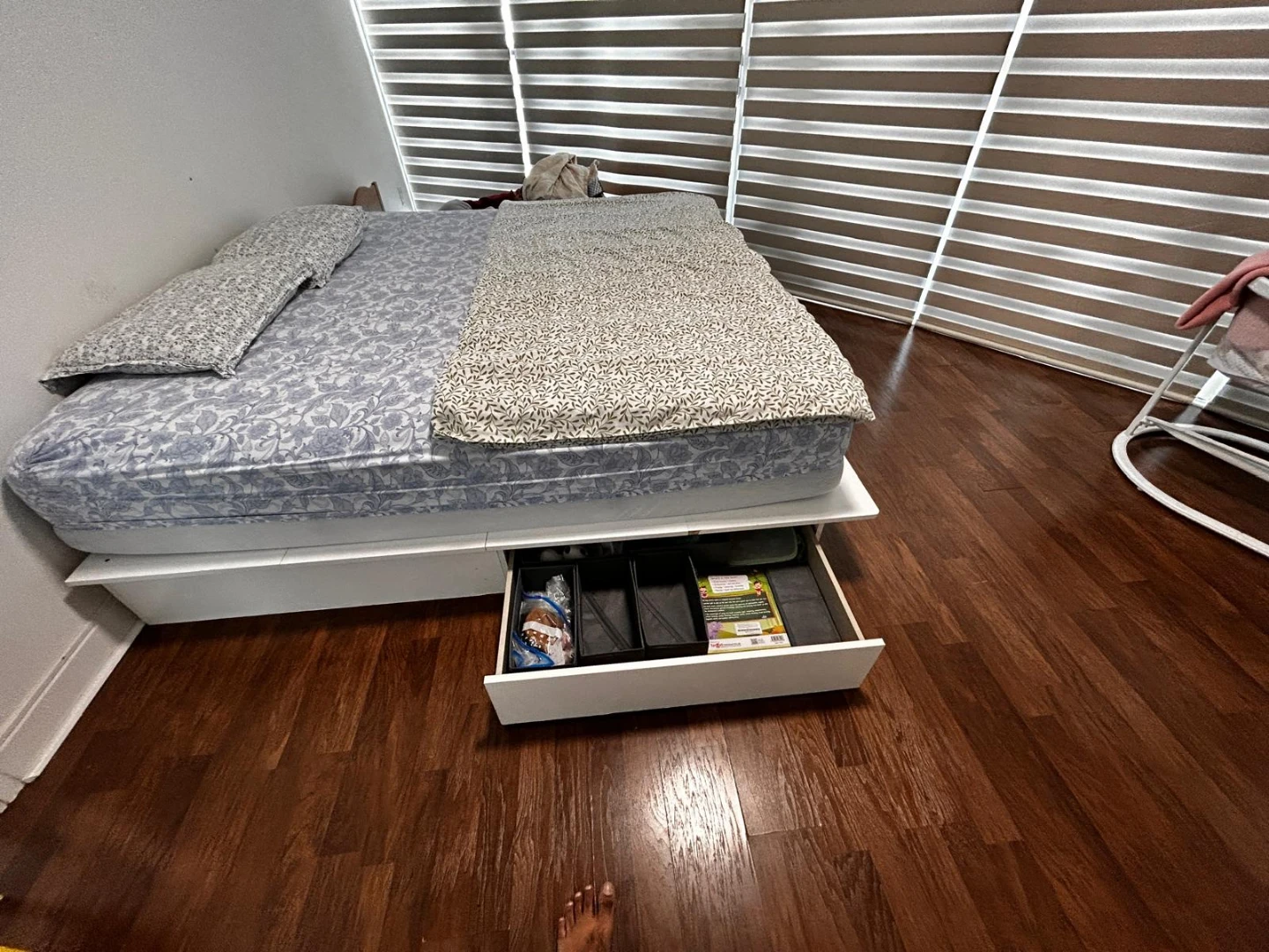 White King Bed Frame with Storage Drawers