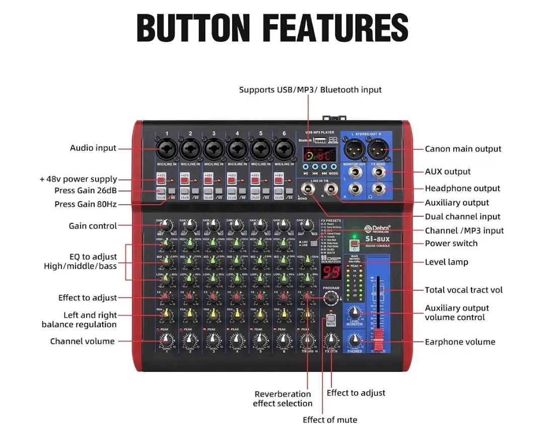 D Debra Audio Pro Portable Recording Mixer Audio With USB 99 DSP - photo 3
