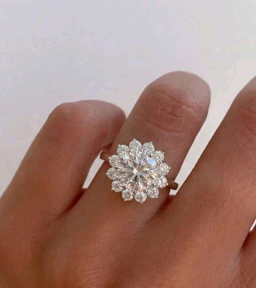 Sparkling Flower Halo Ring