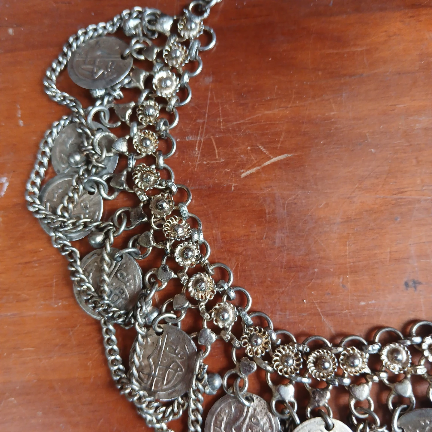Vintage Silver-tone Coin and Chain Necklace - photo 2
