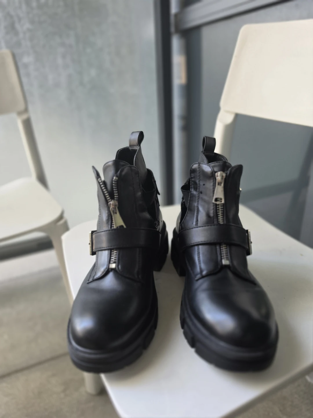 Black Buckle Strap Combat Boots - photo 4