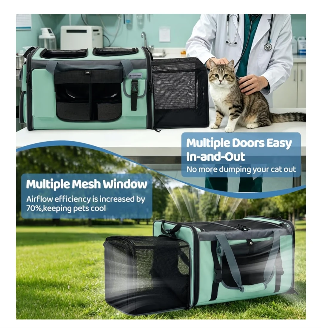 NEW Extra Large Expandable Cat Carrier for 2 Cats + Litter Box - photo 2