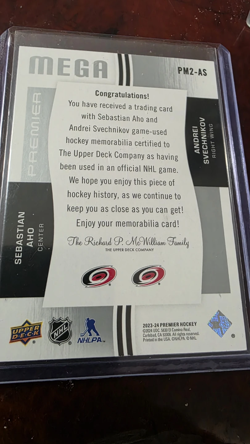 2023-24 Premier Hockey Card Sebastian Aho Andrei Svechnikov - photo 2