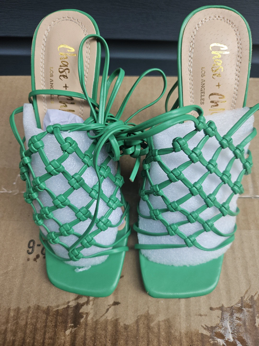 Chase + Chloe Green Woven Lace-Up Heels
