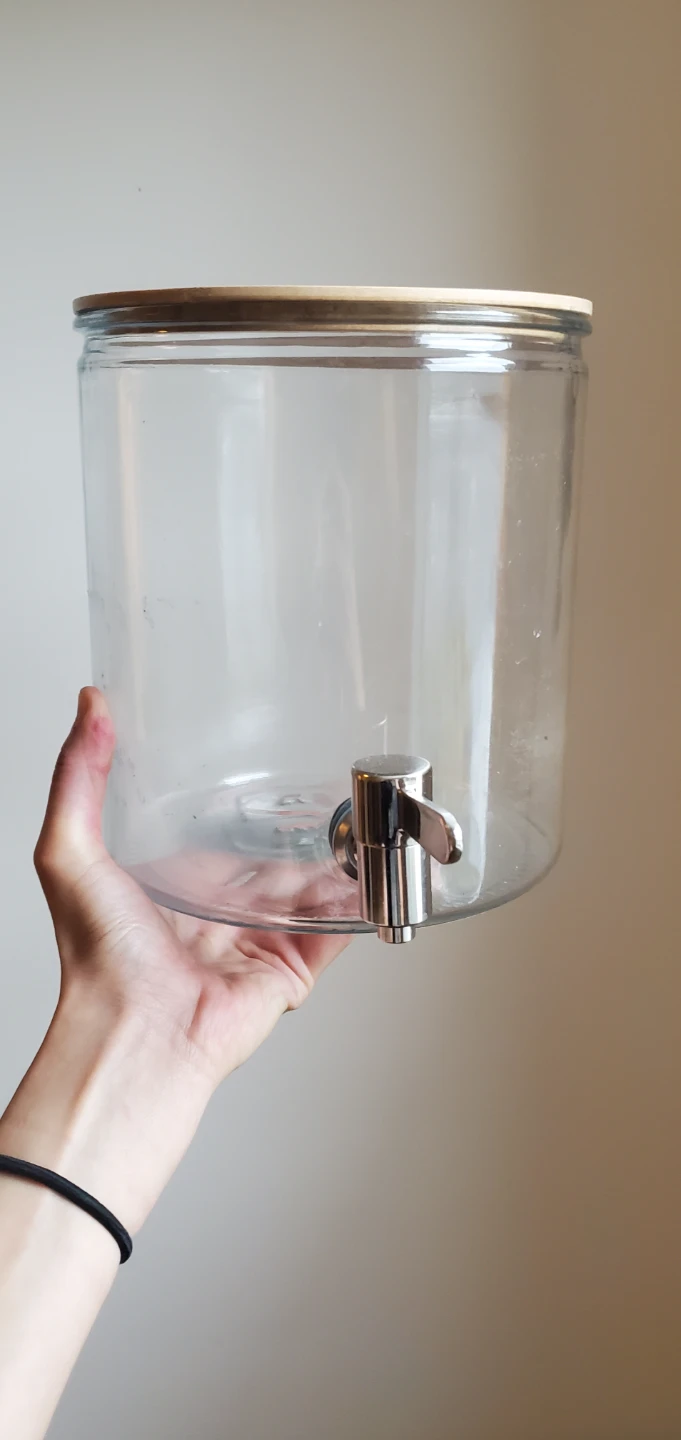 Glass Drink Dispenser with Wooden Lid and Stand - photo 2