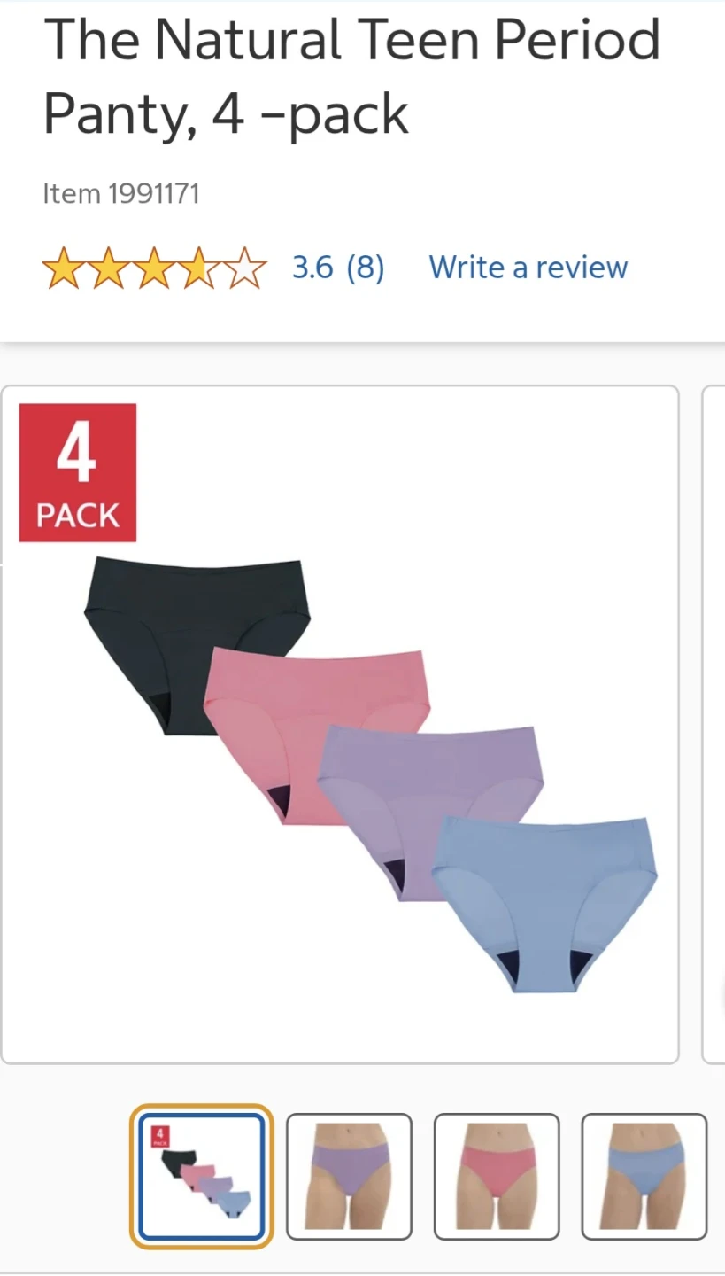 New package of 4 the natural teen leak proof underwear, Md