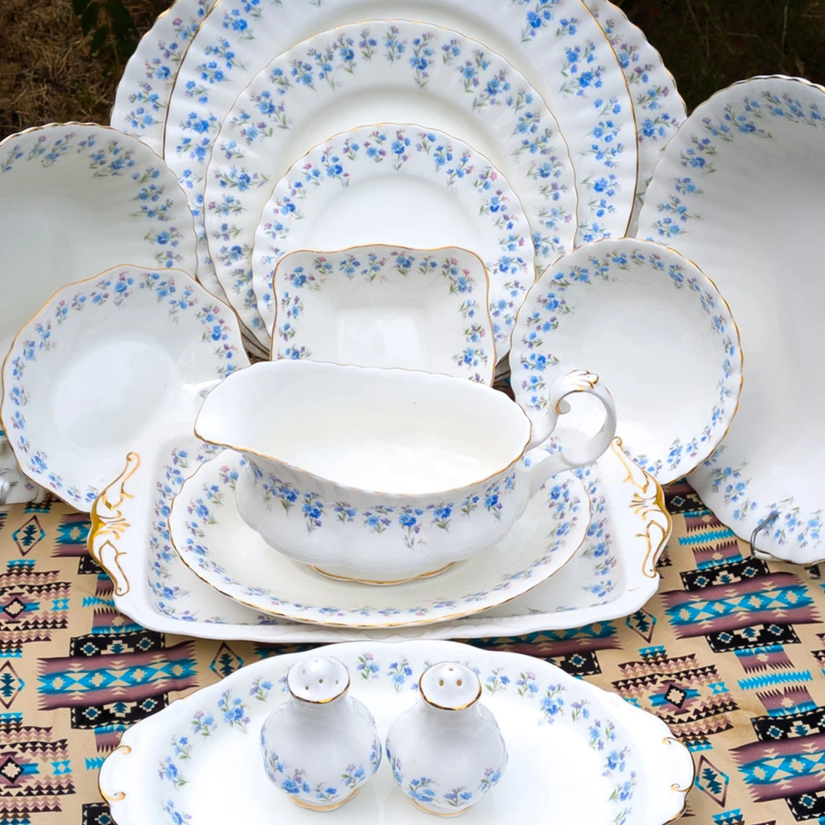 68-Pc Royal Albert "Memory Lane" Set w/ Teapot & Hostess Pieces