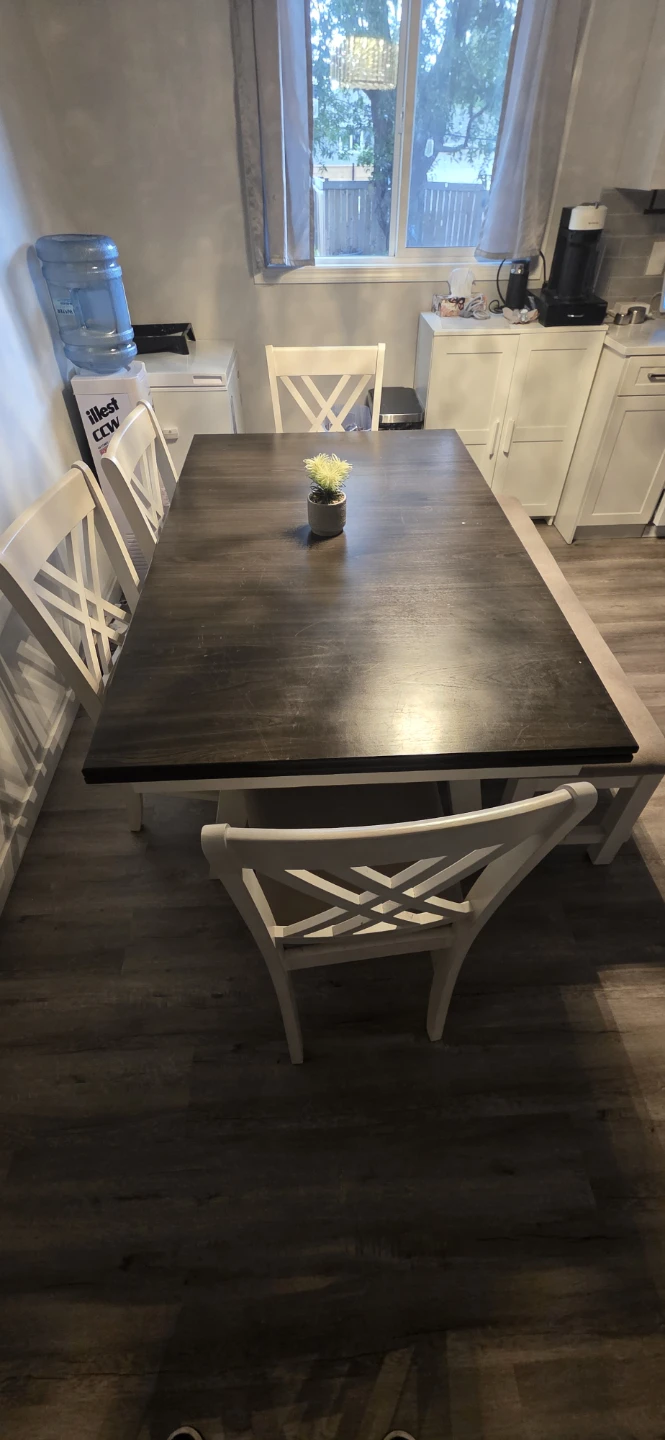 White Dining Set with Table, 4 Chairs, and Bench