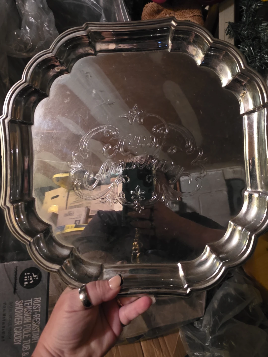 Silver Plated "Happy Anniversary" Serving Tray