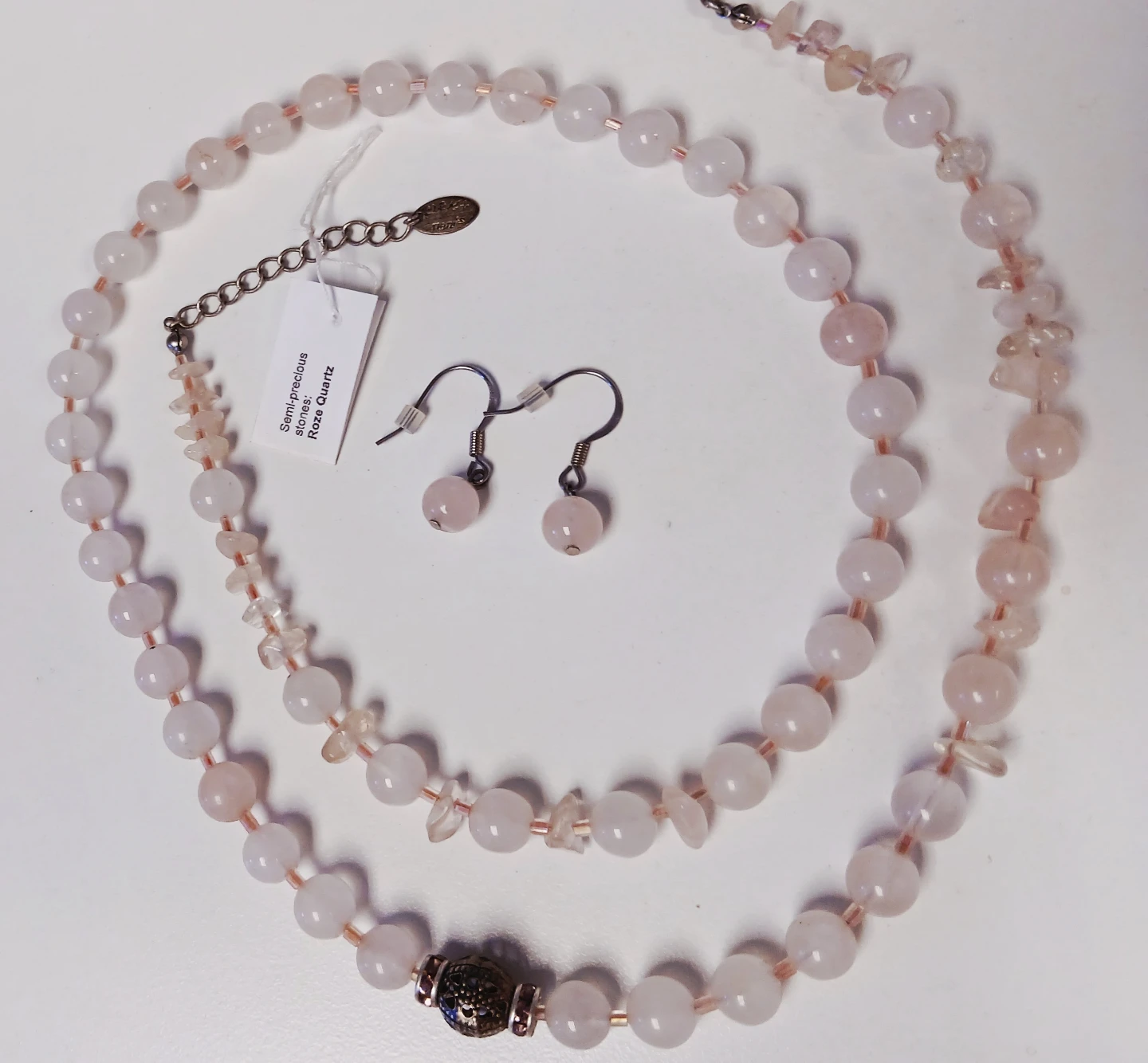 Rose Quartz Necklace and Earrings Set - photo 2