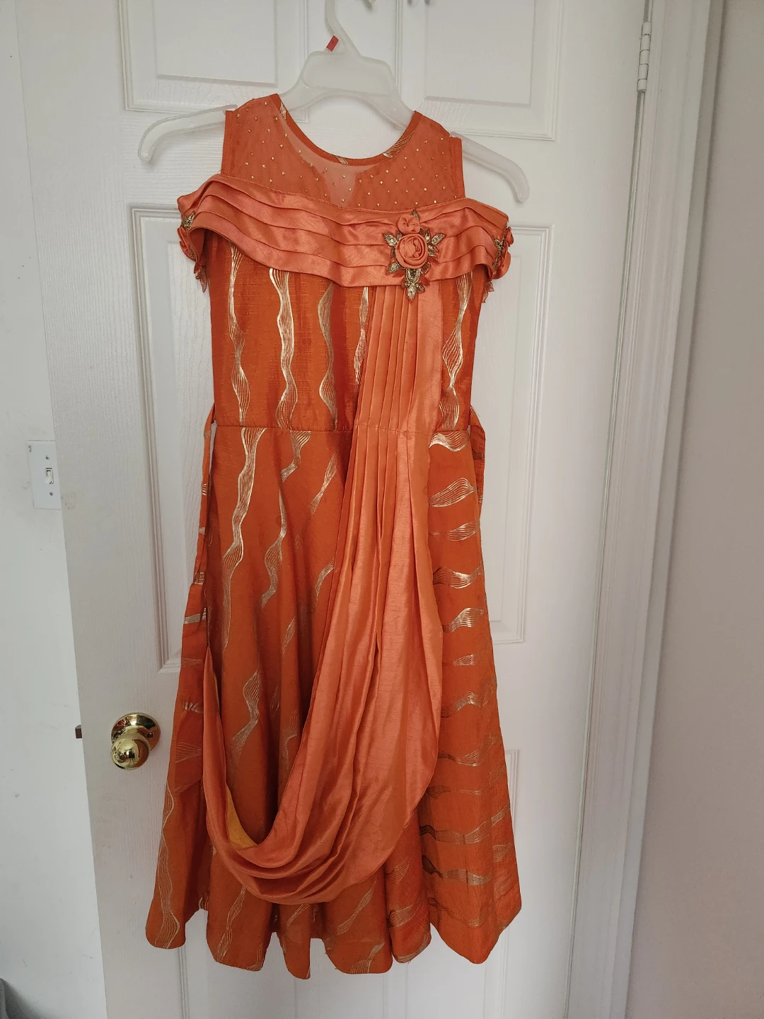Orange Party Dress with Gold Accents