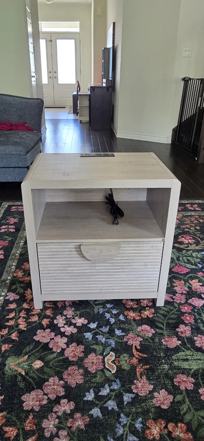 Light Wood Side Table with Drawer and Power Outlet - photo 2