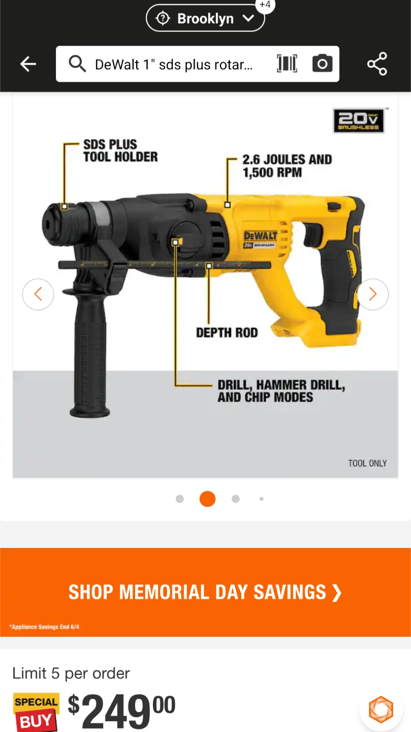 20V Max DeWalt 1" SDS -PLUS Rotary Hammer Drill - photo 2