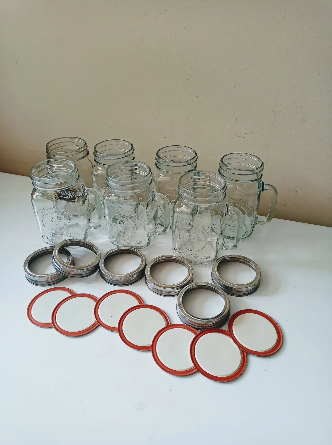 New~7x Mason Drinking Jars w/Lids