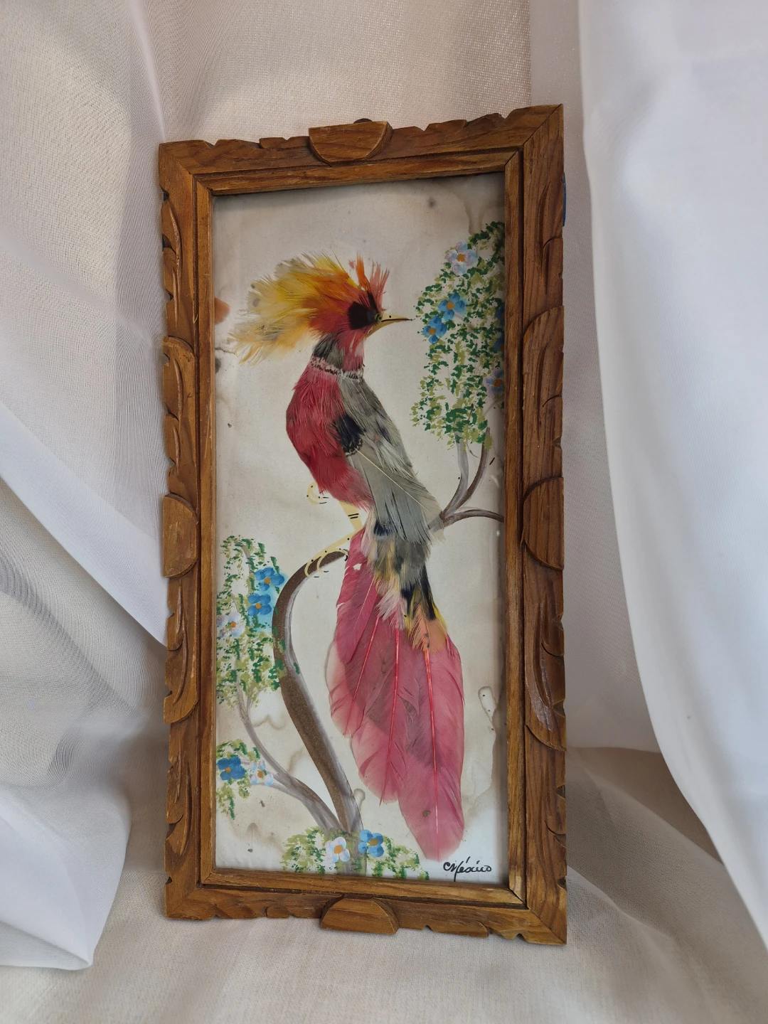 Beautiful Vintage Framed Mexican Feather Craft Art Decor - photo 2