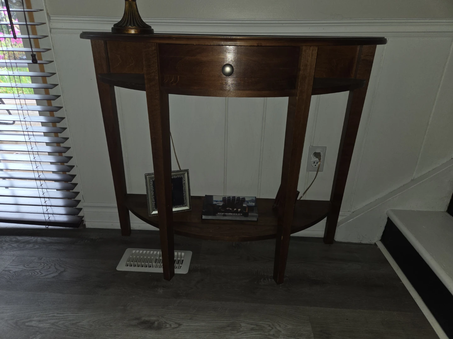 Wooden Half-Moon Console Table with Drawer - photo 3