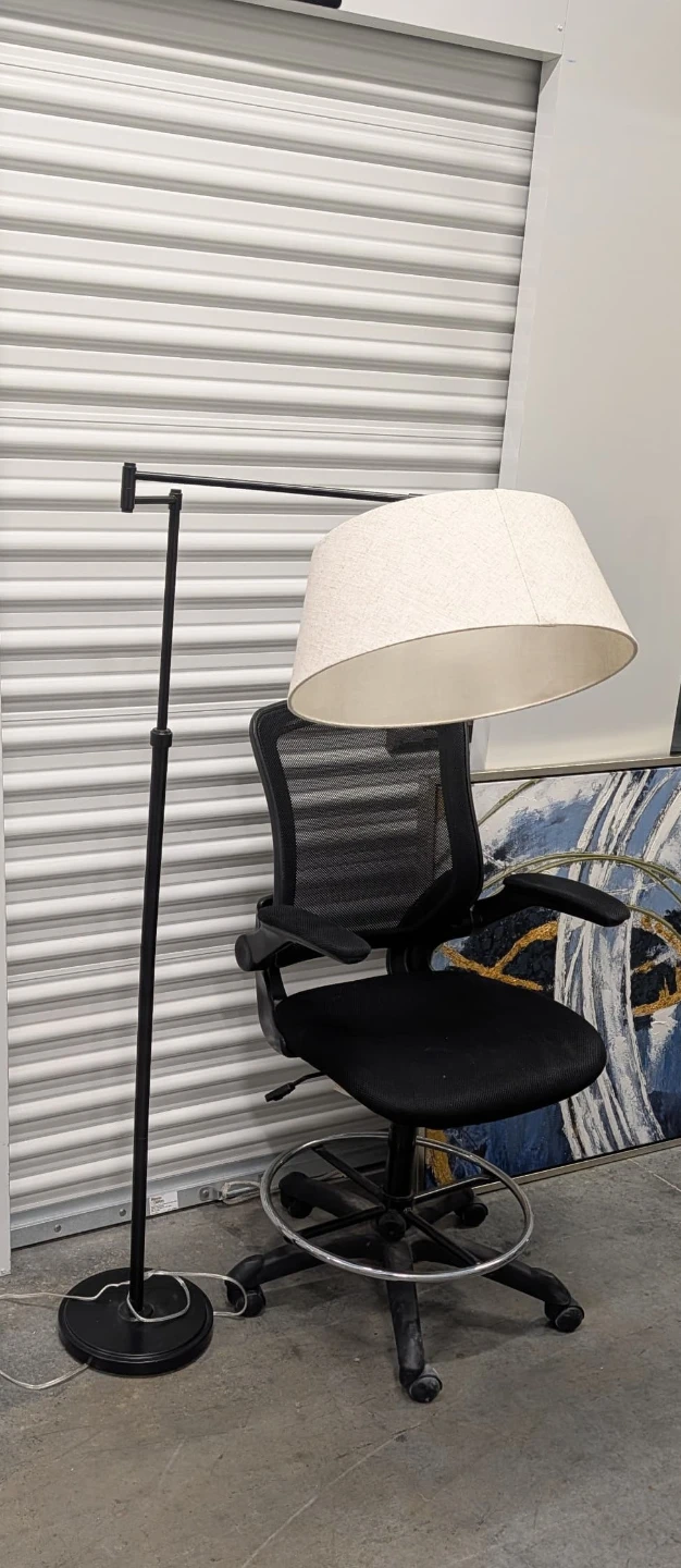 Black Floor Lamp with Beige Drum Shade - photo 2