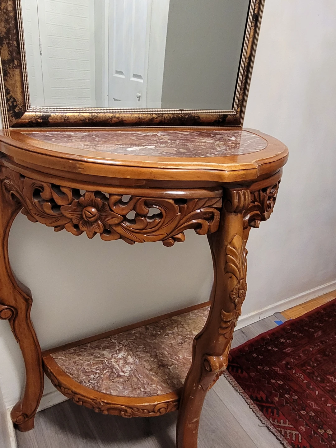 Console table with wood carving $60