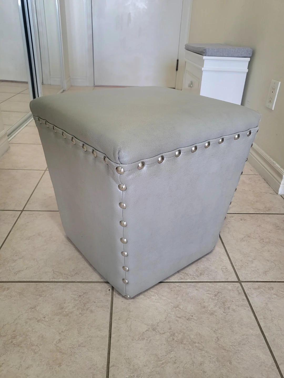 Grey Faux Leather Ottoman/Footstool