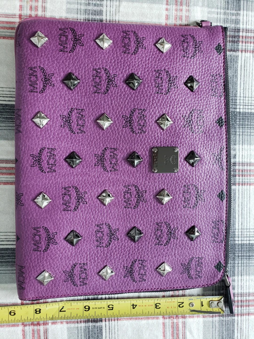 MCM Studded Logo Zip Pouch Clutch Lavender - photo 2