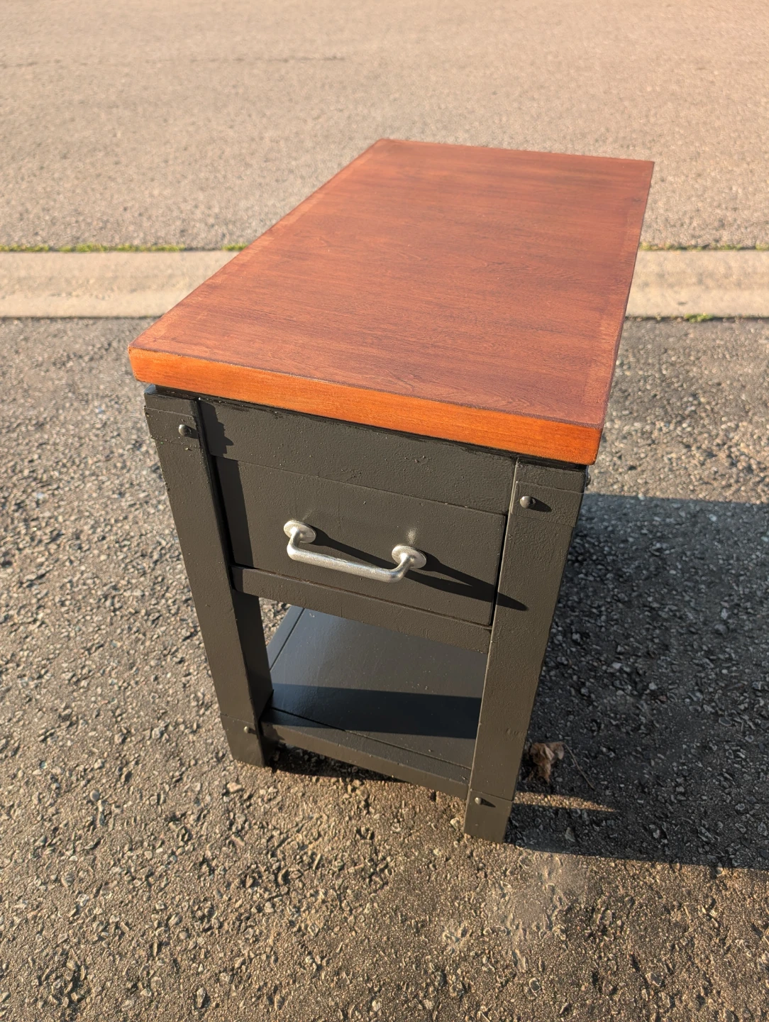 Wooden Top Side Table with Drawer and Shelf