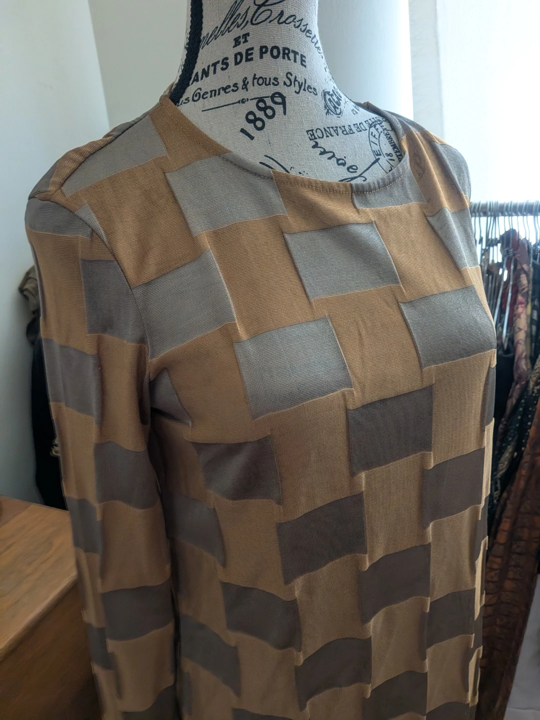 Women's Long Sleeve Checkerboard Dress - photo 3
