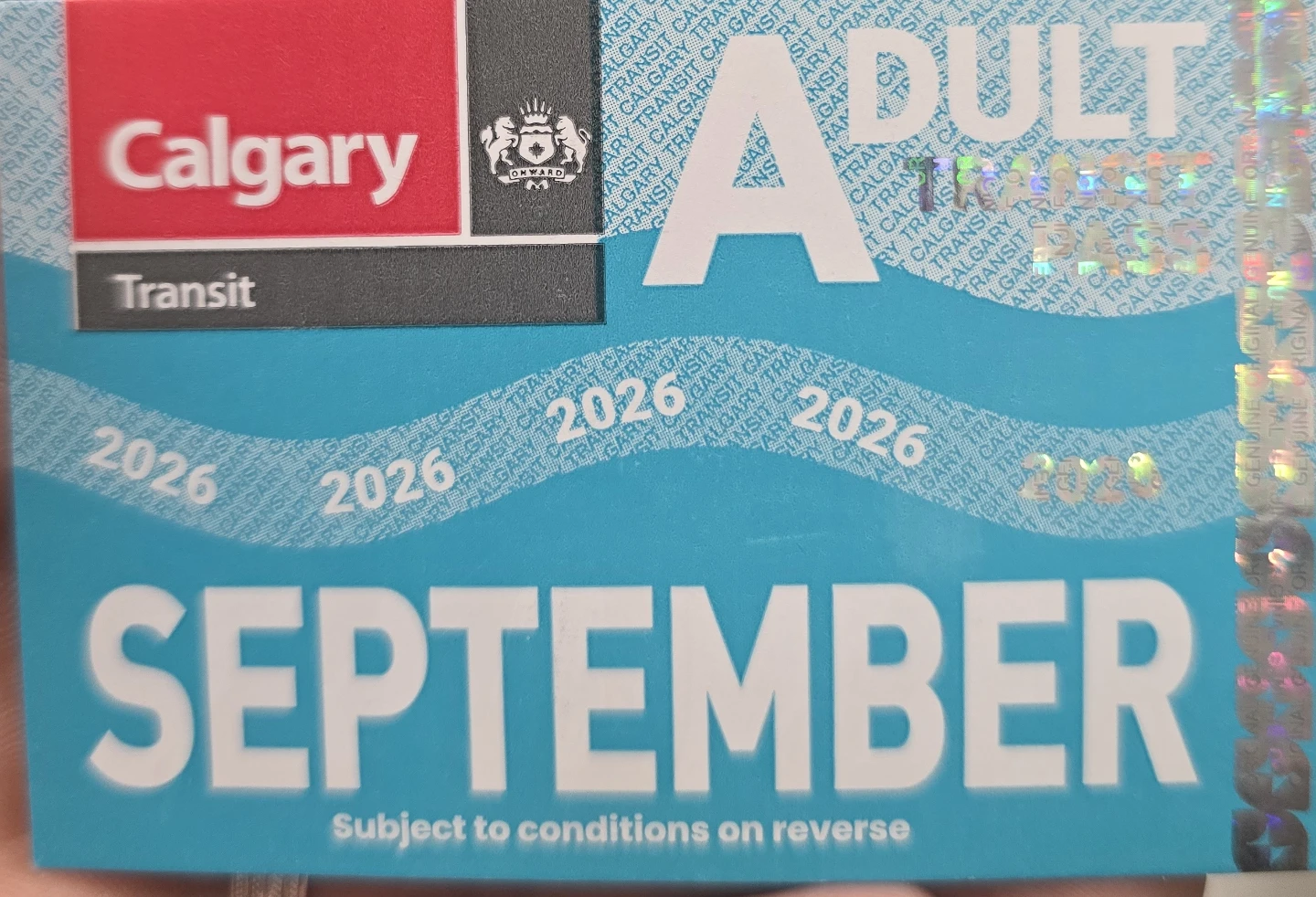 Calgary Transit Adult September Pass