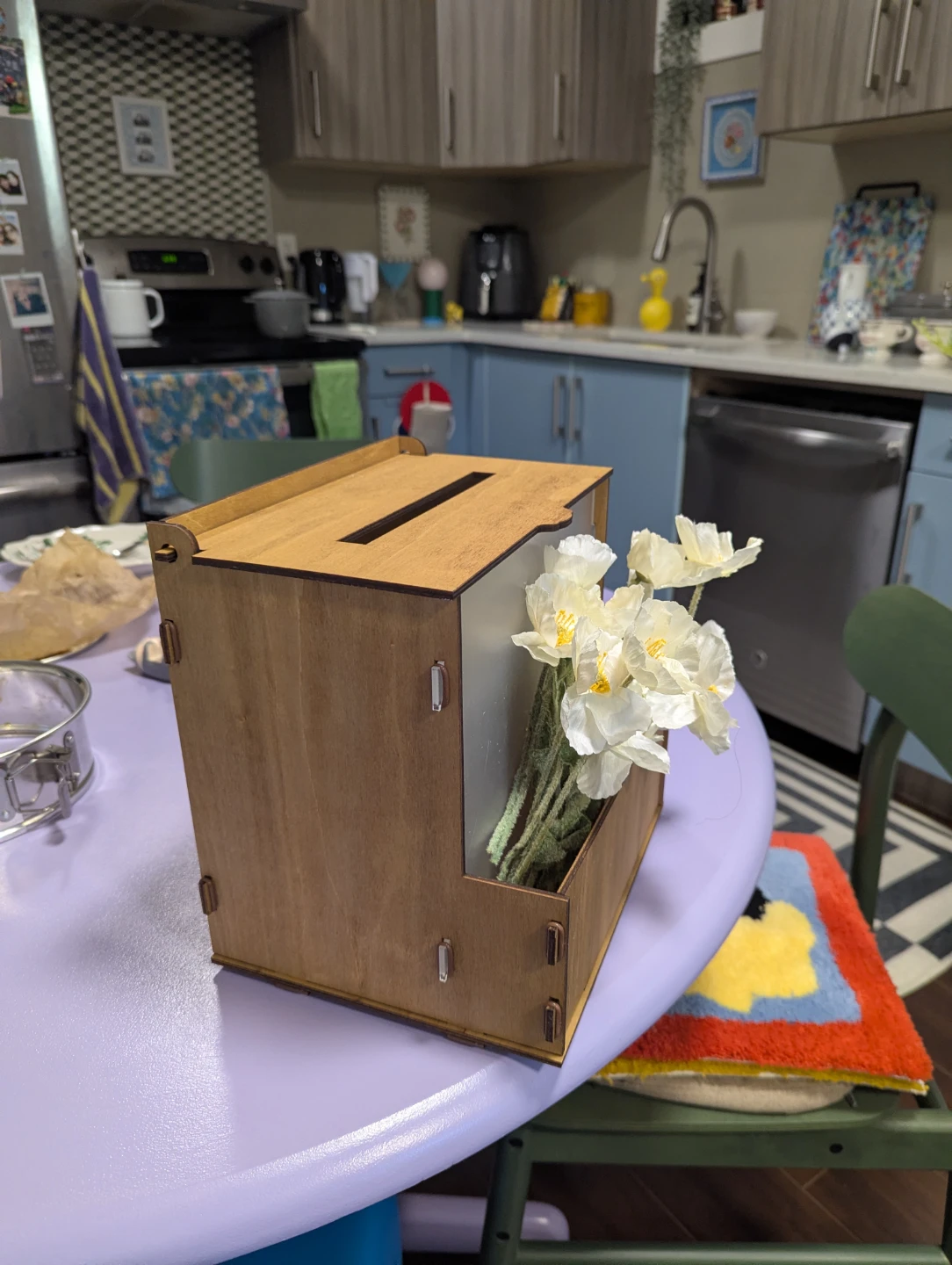 Wooden Donation Box with artificial flowers - photo 2