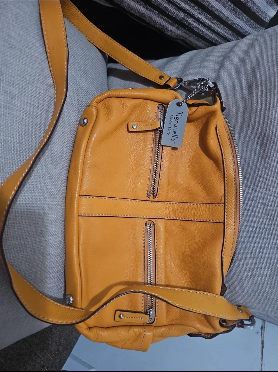 Tignanello Orange Leather Crossbody Bag