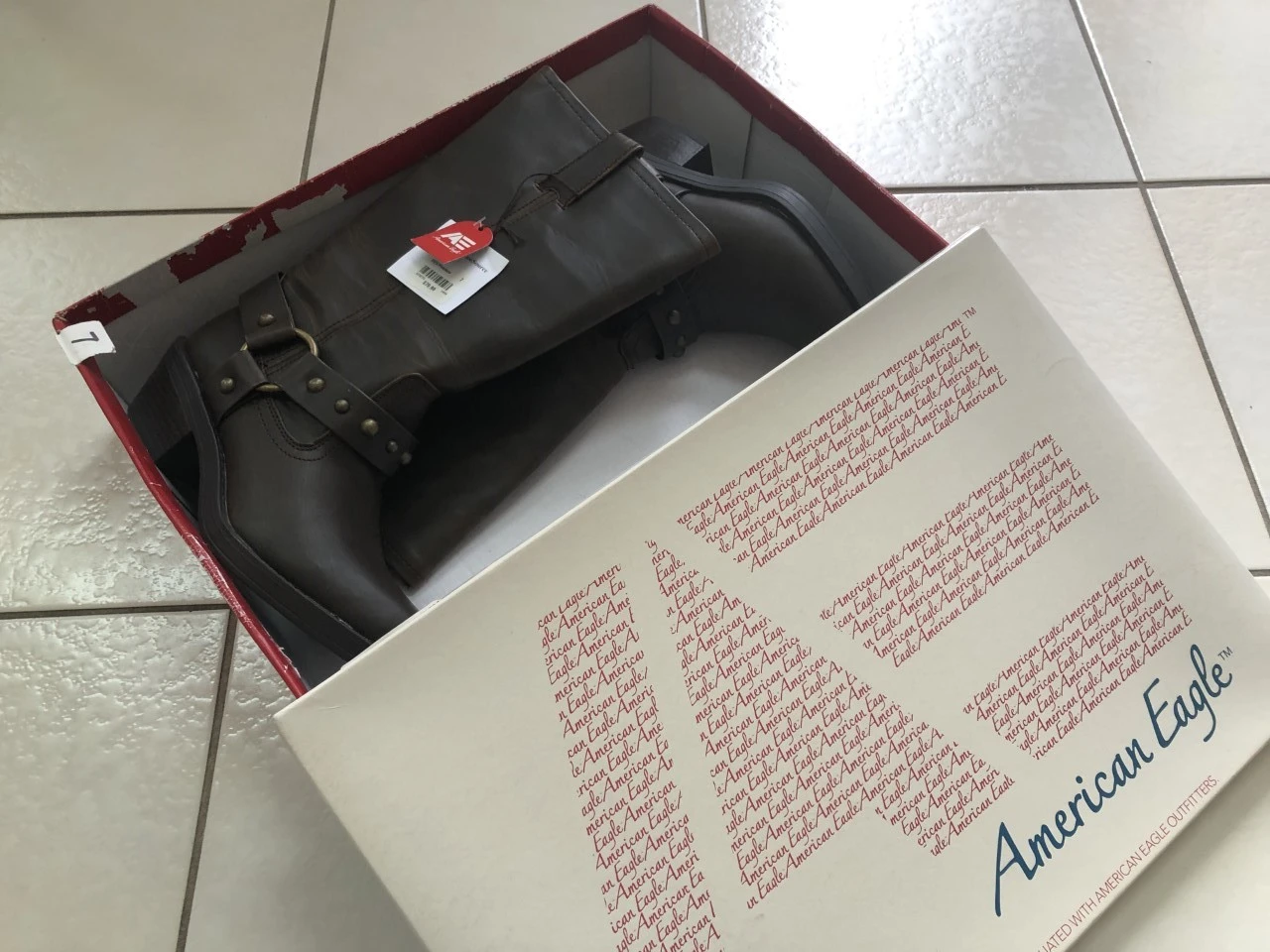 American Eagle Brown Leather Harness Boots - Size 7