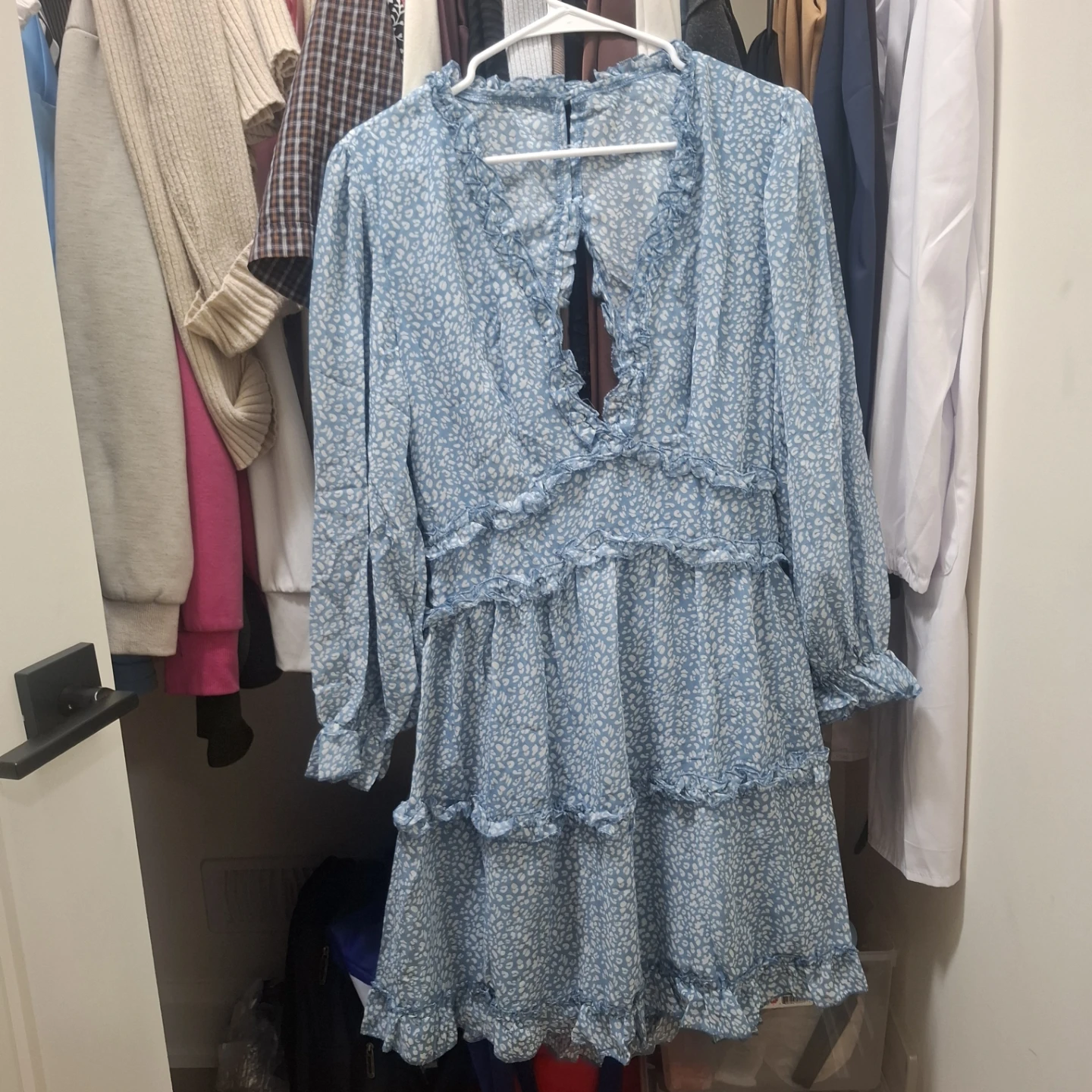 Blue Floral Tiered Ruffle Dress with Keyhole Back