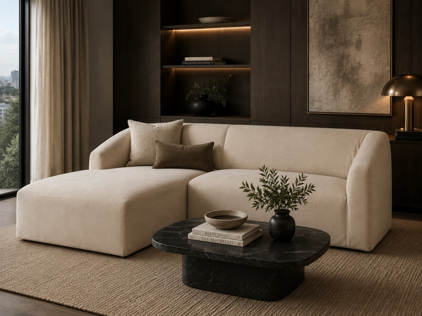 Cream Sectional Chaise Sofa - photo 2