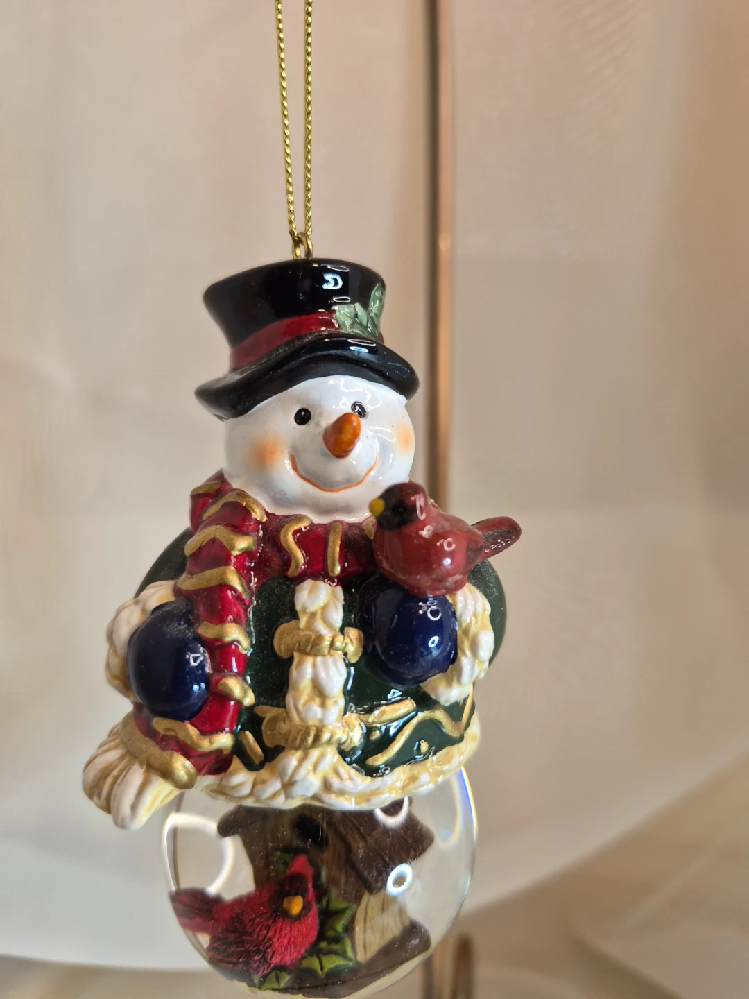 Snowman Snow Globe Hanging Christmas Ornament w/Cardinals - photo 3