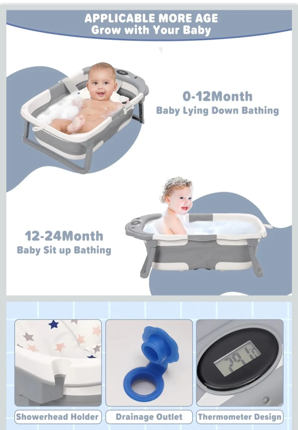 Foldable Baby Bathtub with Thermometer - photo 5