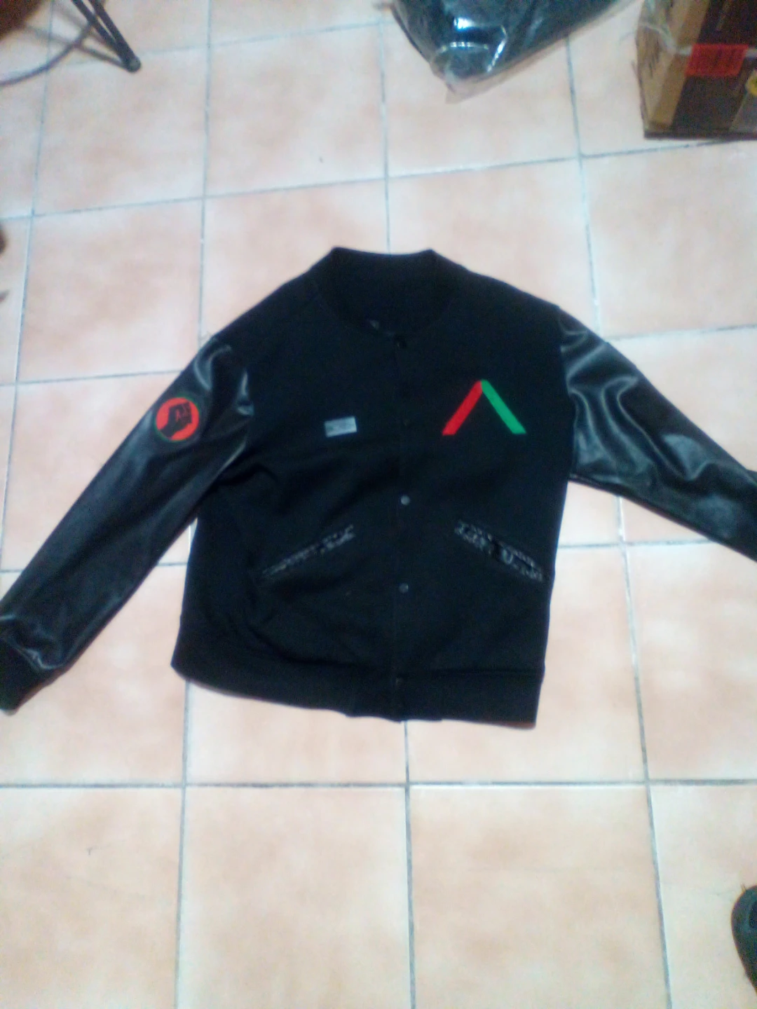 Black Bomber Jacket with Faux Leather Sleeves - photo 4