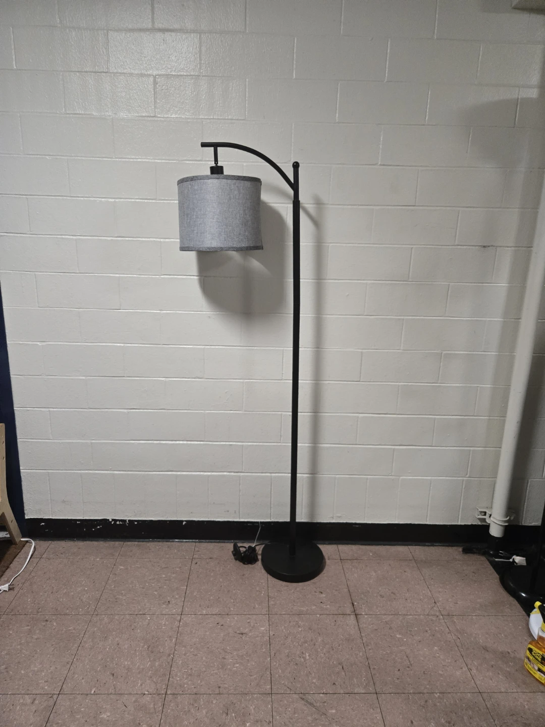 Gray Arc Floor Lamp with Fabric Shade