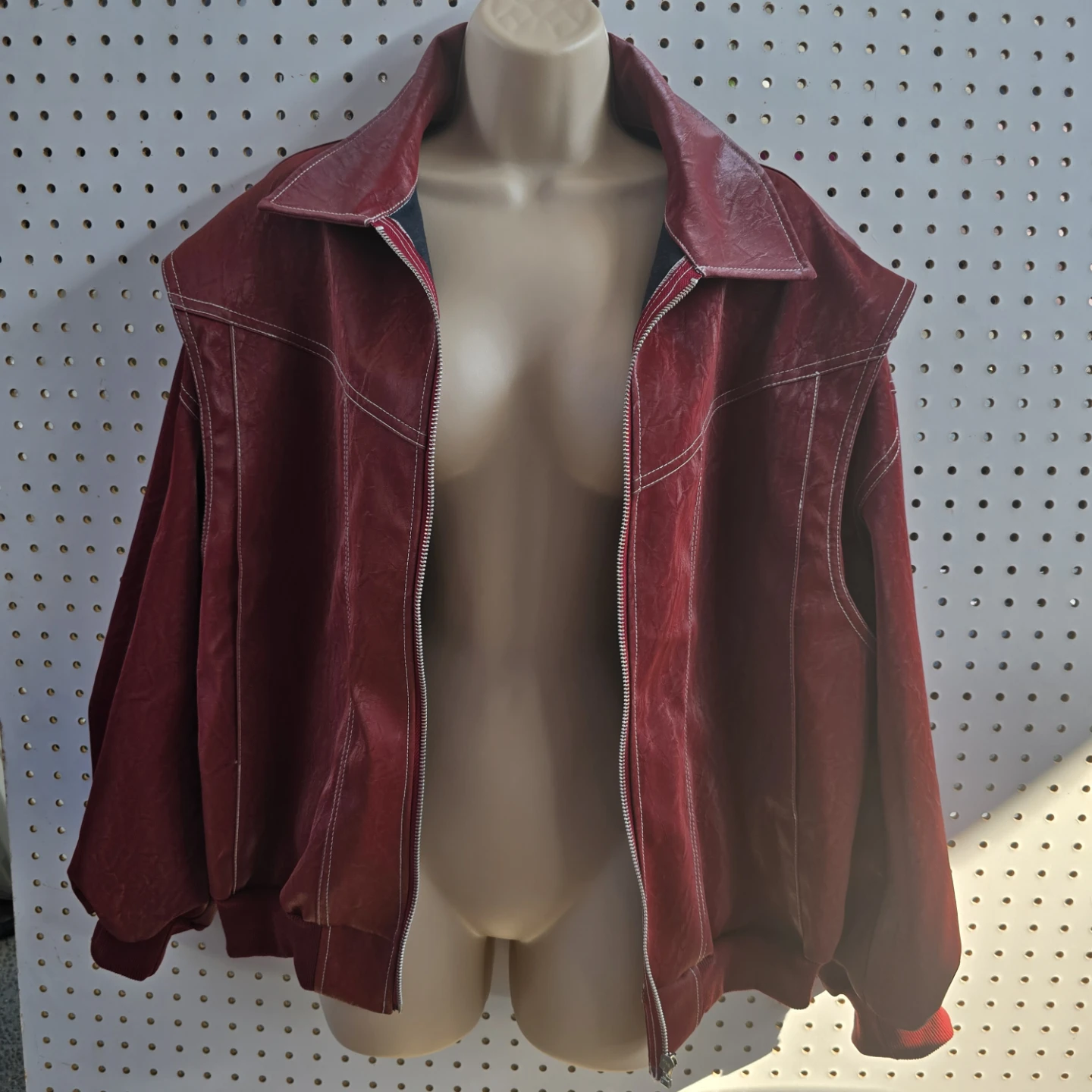 Red Faux Leather Bomber Jacket - photo 3