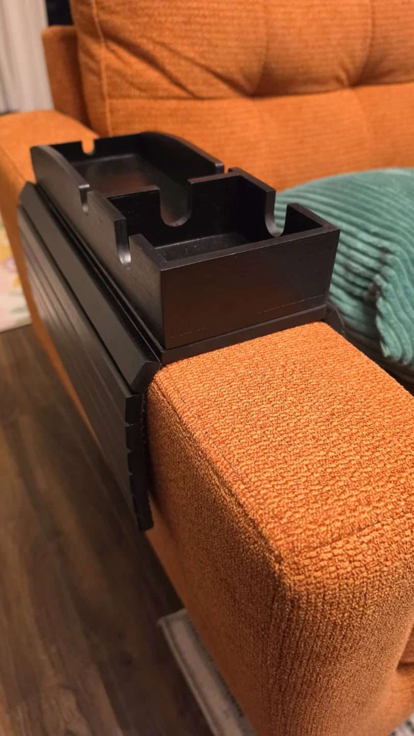 Black wooden armrest organizer tray