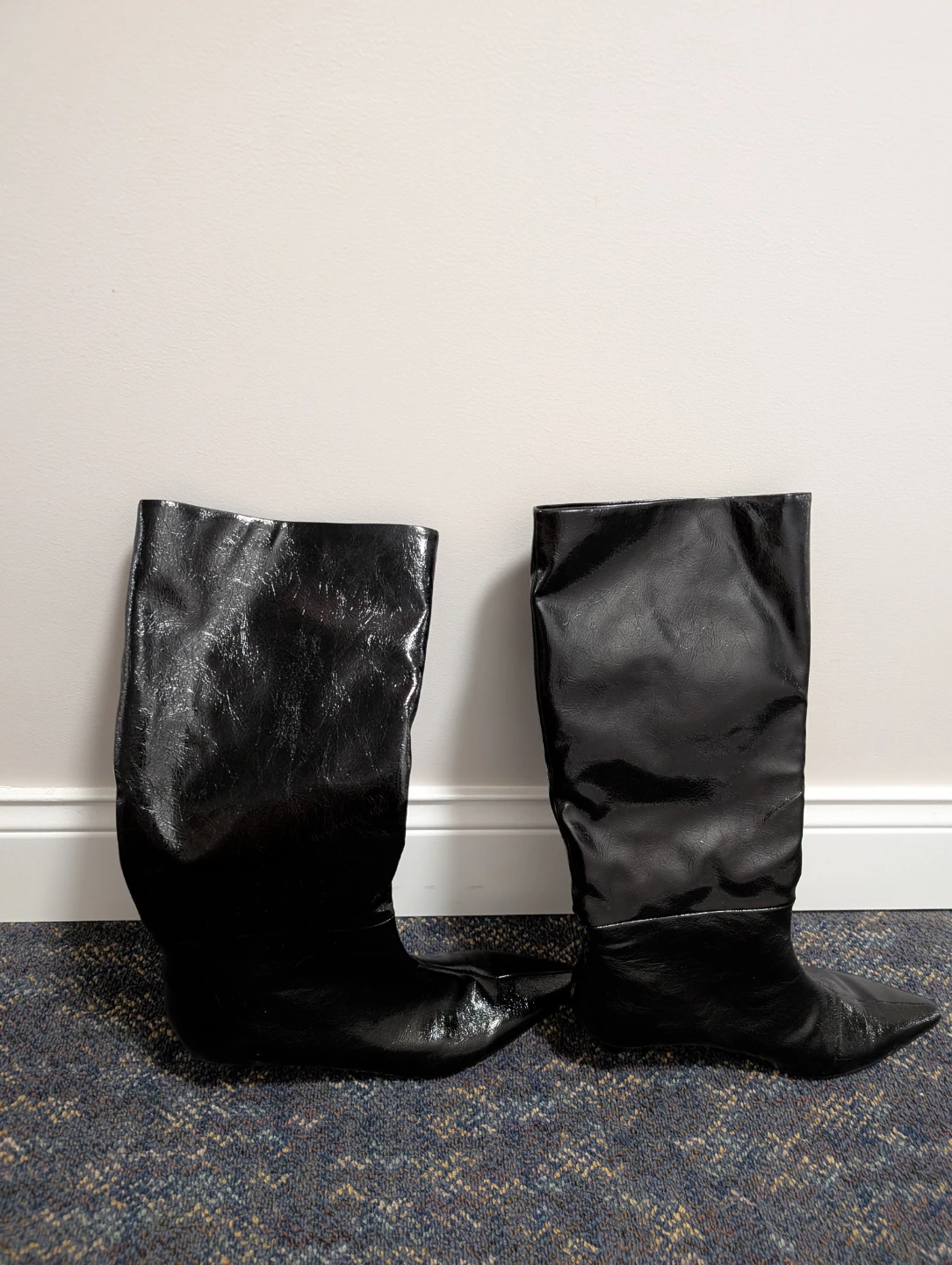 Nine West Black Patent Stiletto Knee-High Boots US 10.5