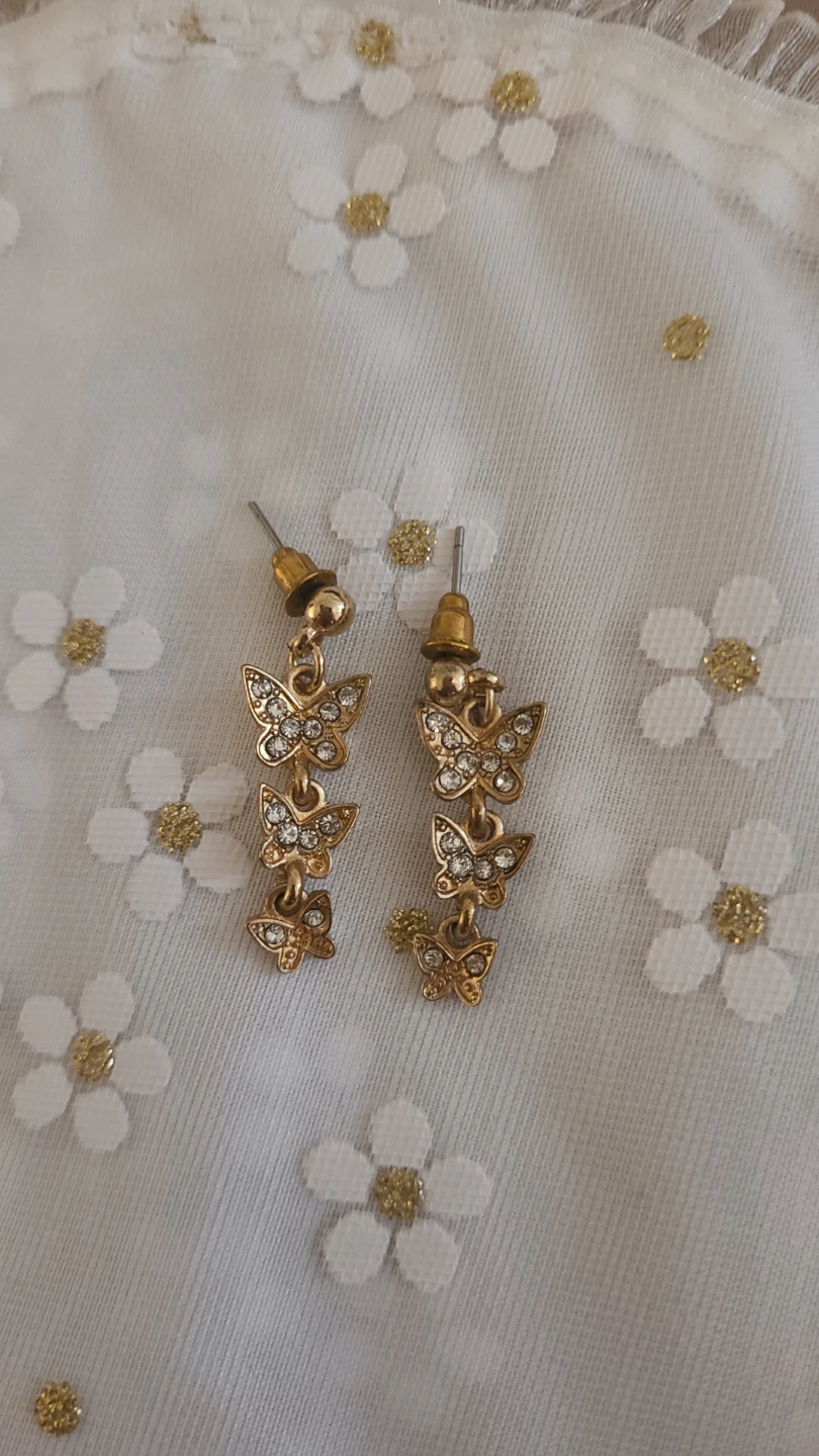 Gold butterfly dangle earrings with rhinestones - photo 2