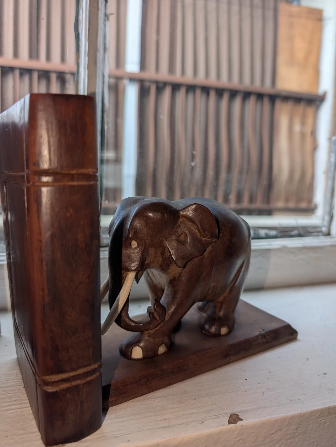 Hand Carved Elephant book ends - photo 2