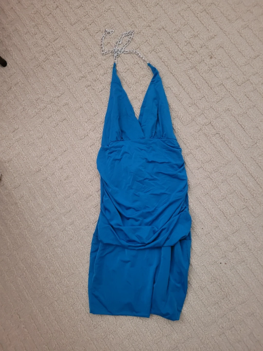 Blue Halter Dress with Chain Detail