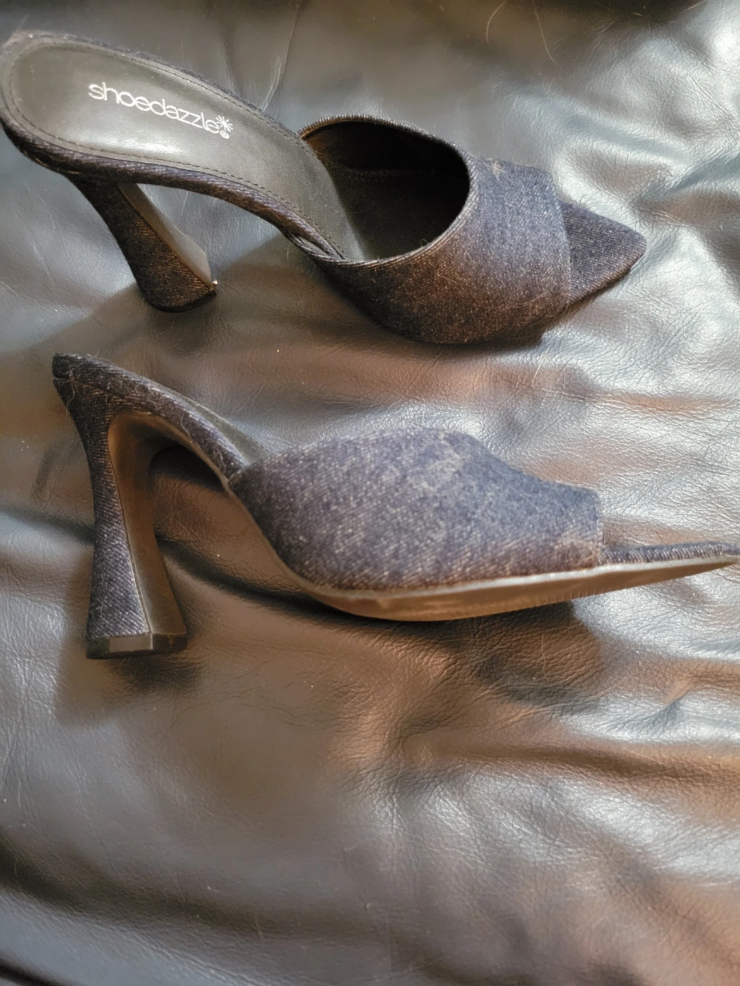 2 Pairs Ladies Mules: Denim Blue, Camel Swede, size 9 - photo 2