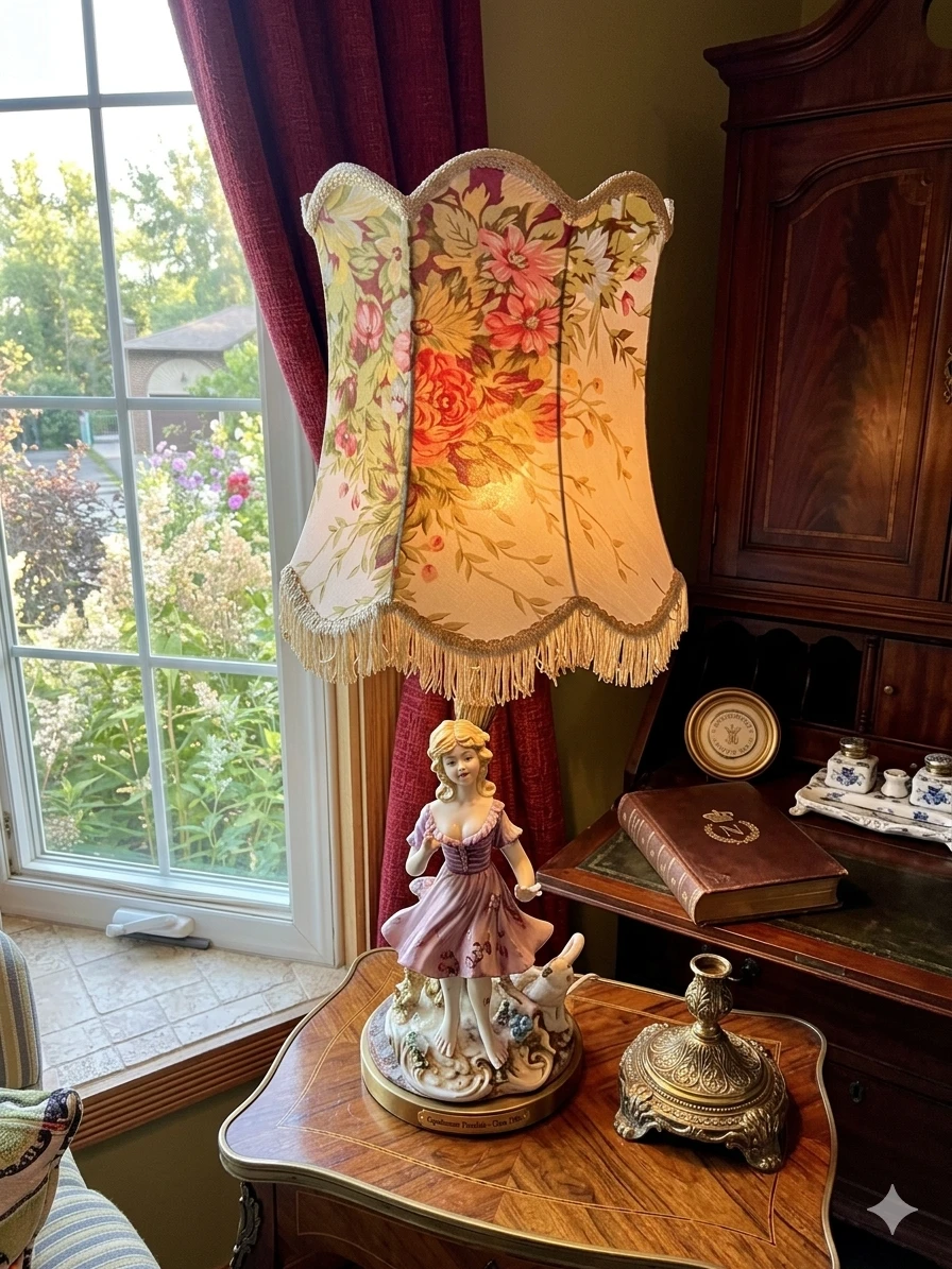 Vintage Bassano Italy Figural Porcelain Table Lamp COA