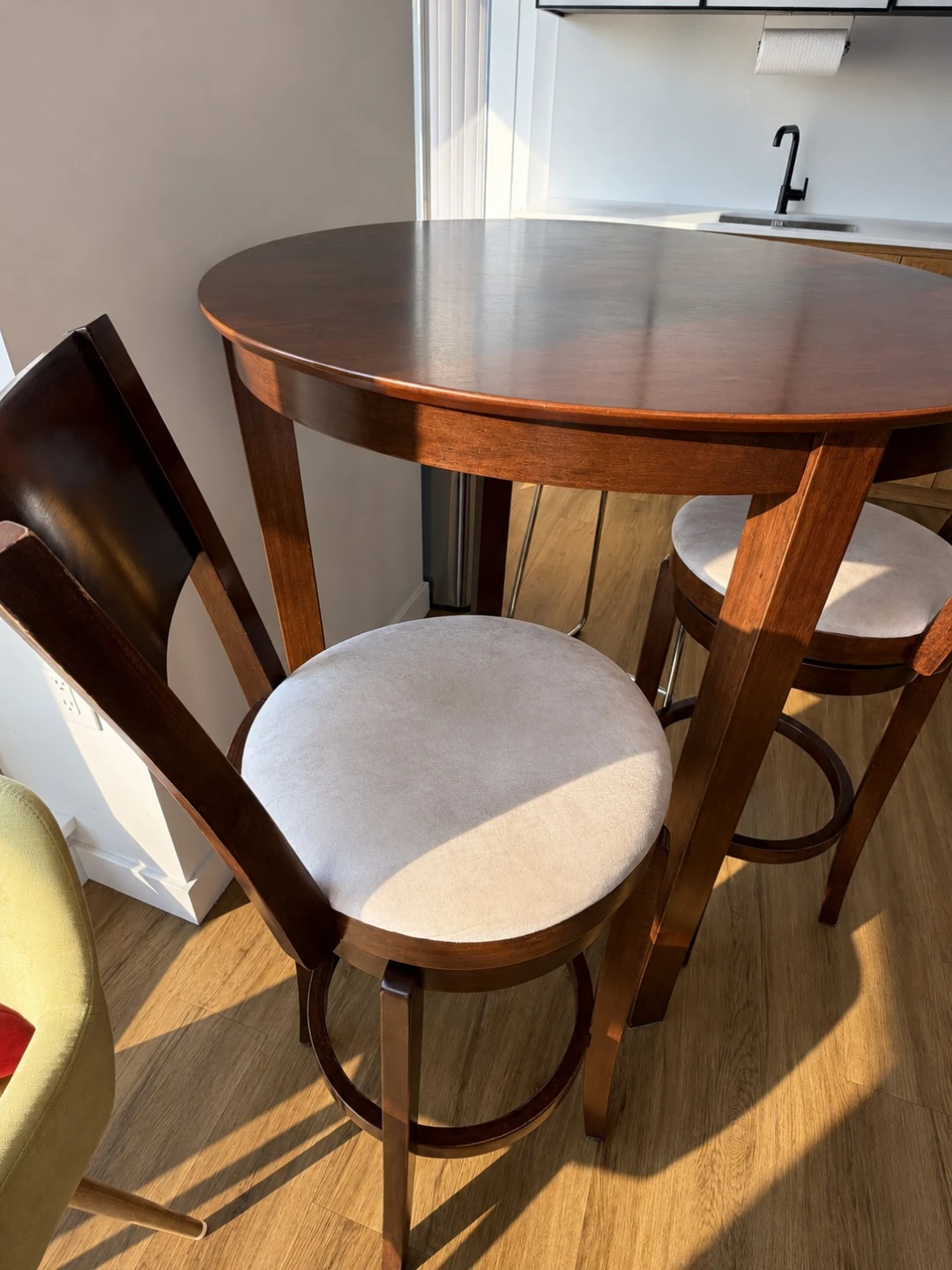 Round Wood Counter Height Table with 2 Swivel Stools - photo 2