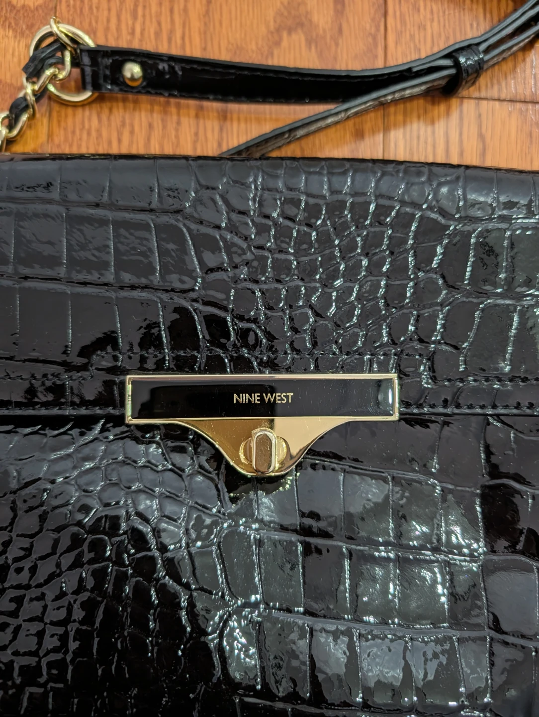 Nine West Black Patent Crocodile Crossbody Bag - photo 2