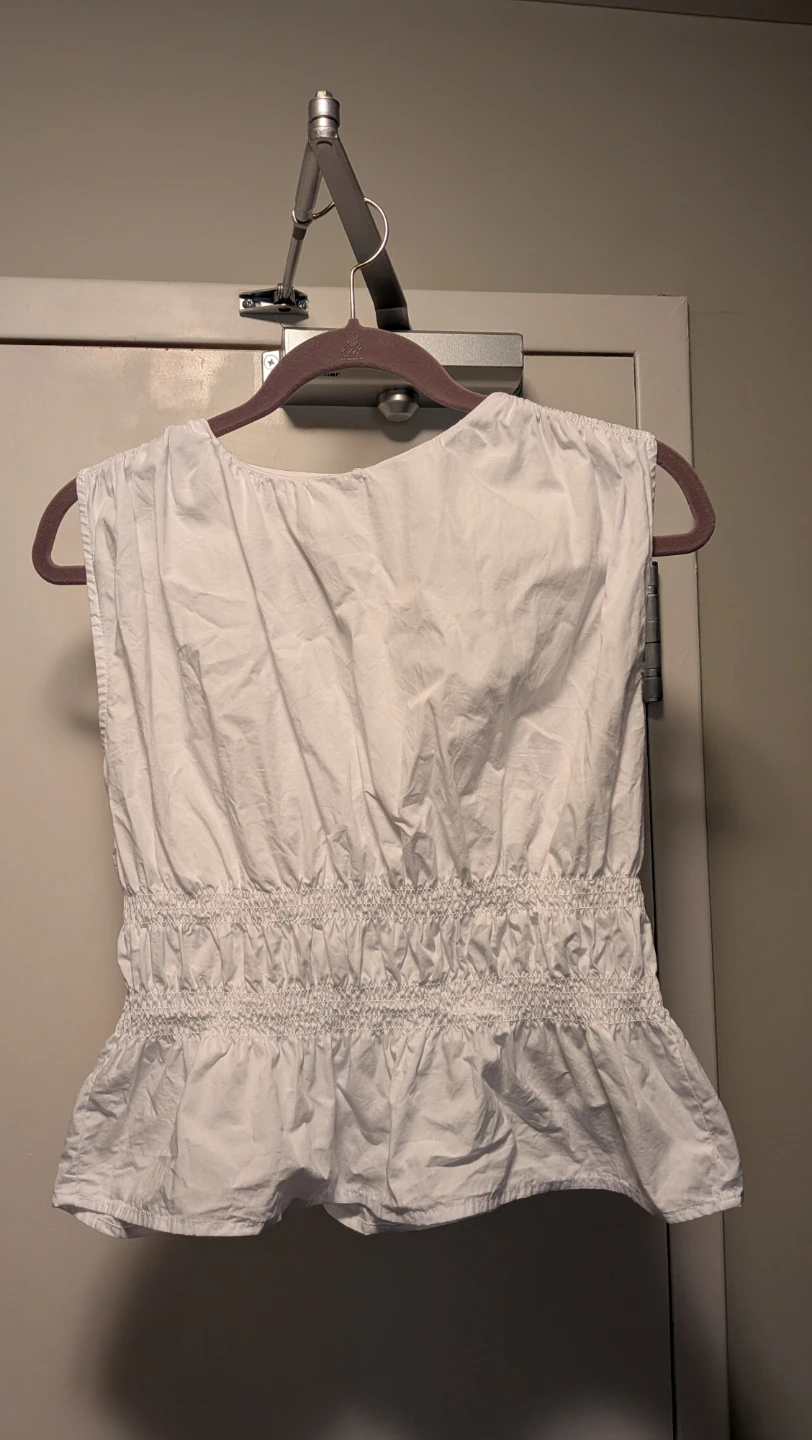 Calvin Klein White Sleeveless Smocked Peplum Top XS