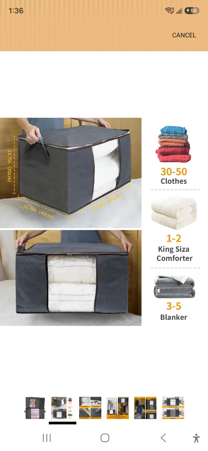4 pc Grey Fabric Storage Bag with Clear Window - photo 2