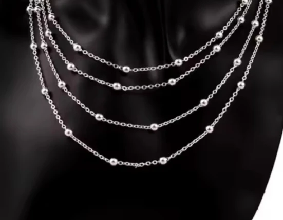 Silver Layered Necklace and Hoop Earrings Set - photo 2